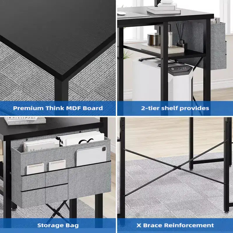 MDF Reversible L-Shaped Corner Desk with Monitor Stand, LED Lights, and Power Outlets 54"