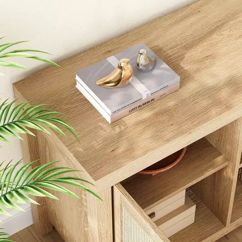 MDF Rattan 2-Door TV Stand with Adjustable Shelves for TVs up to 65"