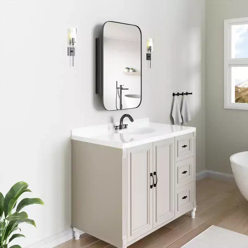 MDF Rectangular Bathroom Medicine Cabinet with Mirror 36"W x 24"H