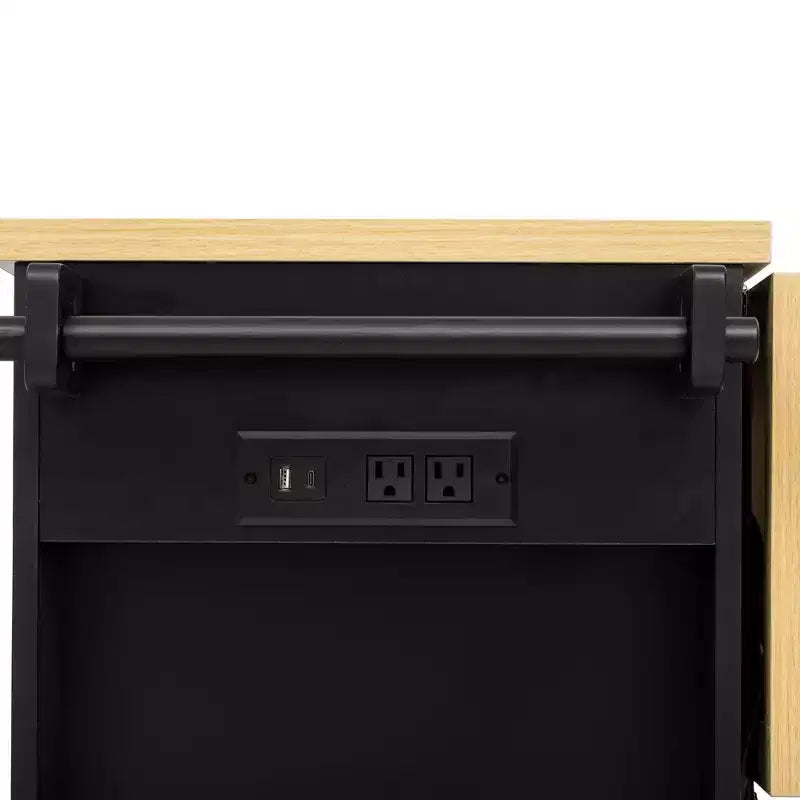 MDF Rolling Kitchen Island with 6 Drawers, Drop Leaf, and Pull-Out Trash 51.2"W x 29.5"D x 36.2"H