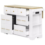 Îlot de cuisine roulant en MDF avec 6 tiroirs, abattant et poubelle coulissante 130 cm (l) x 75 cm (P) x 92 cm (H)