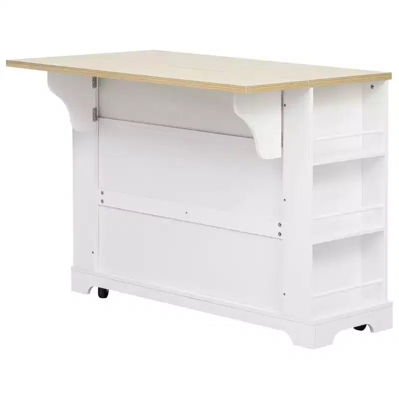 MDF Rolling Kitchen Island with 6 Drawers, Drop Leaf, and Pull-Out Trash 51.2"W x 29.5"D x 36.2"H