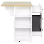 Îlot de cuisine roulant en MDF avec 6 tiroirs, abattant et poubelle coulissante 130 cm (l) x 75 cm (P) x 92 cm (H)