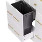 Îlot de cuisine roulant en MDF avec 6 tiroirs, abattant et poubelle coulissante 130 cm (l) x 75 cm (P) x 92 cm (H)