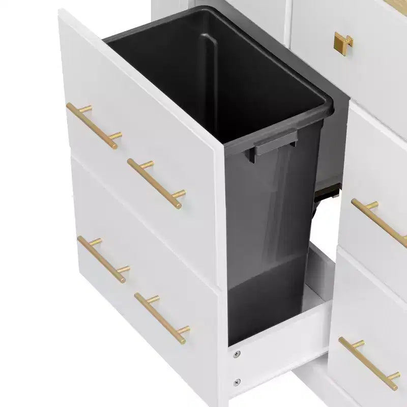 MDF Rolling Kitchen Island with 6 Drawers, Drop Leaf, and Pull-Out Trash 51.2"W x 29.5"D x 36.2"H