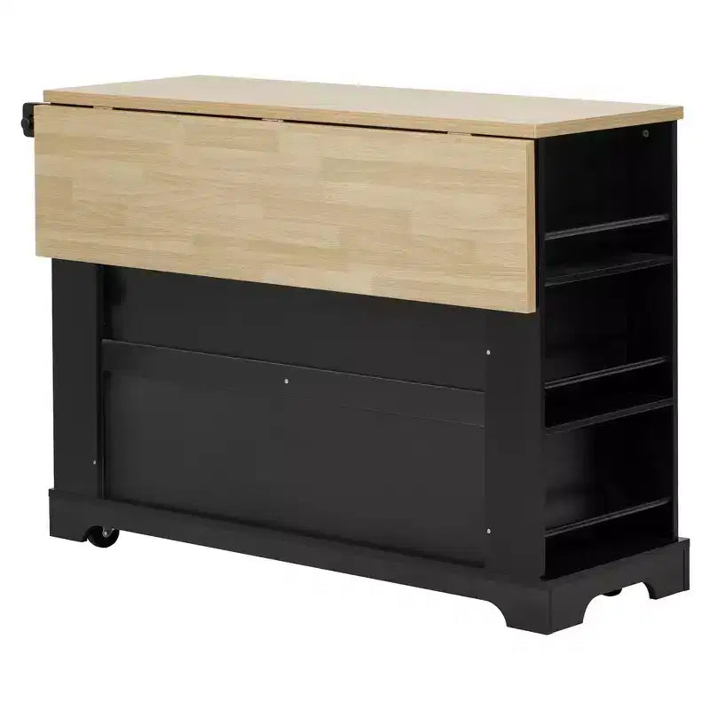 MDF Rolling Kitchen Island with 6 Drawers, Drop Leaf, and Pull-Out Trash 51.2"W x 29.5"D x 36.2"H