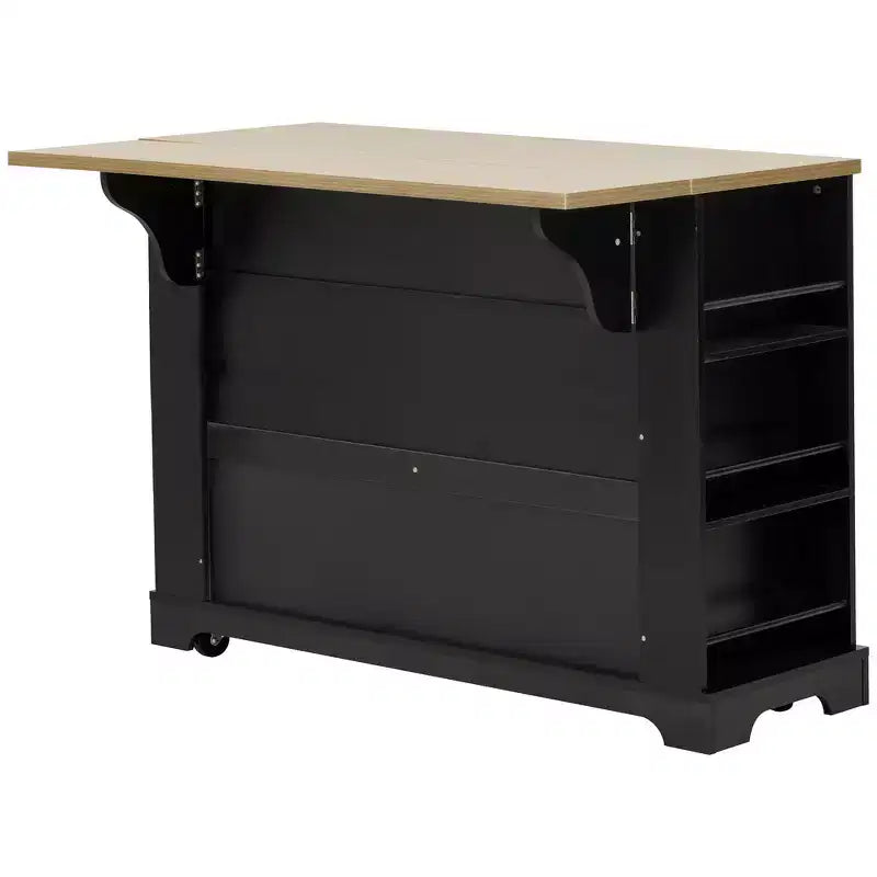 MDF Rolling Kitchen Island with 6 Drawers, Drop Leaf, and Pull-Out Trash 51.2"W x 29.5"D x 36.2"H