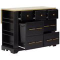 Whisen Kitchen Island with 6 Drawers, Pull - Out Trash, 5 Rolling Wheels, Drop Leaf & Racks