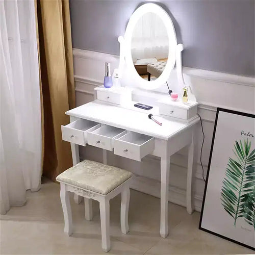 MDF 5-Drawer Vanity Dressing Table with LED Mirror 31.5"W x 15.75"D x 55.51"H