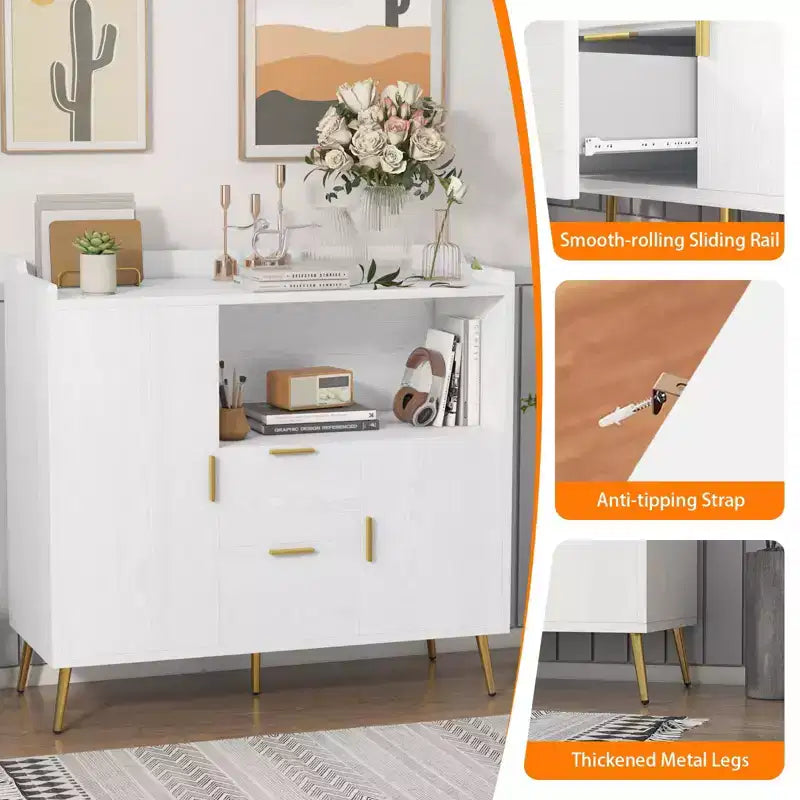 MDF Microwave Storage Cabinet with 2 Doors and 2 Drawers 39.4"W x 15.8"D x 37.4"H