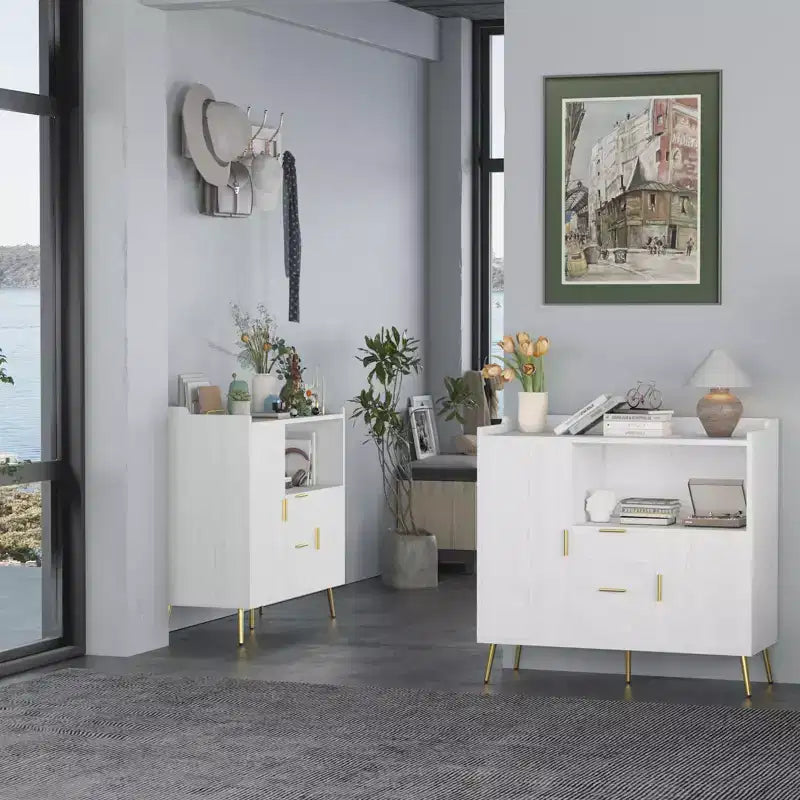 MDF Microwave Storage Cabinet with 2 Doors and 2 Drawers 39.4"W x 15.8"D x 37.4"H