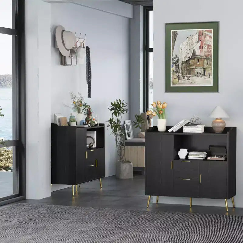 MDF Microwave Storage Cabinet with 2 Doors and 2 Drawers 39.4"W x 15.8"D x 37.4"H