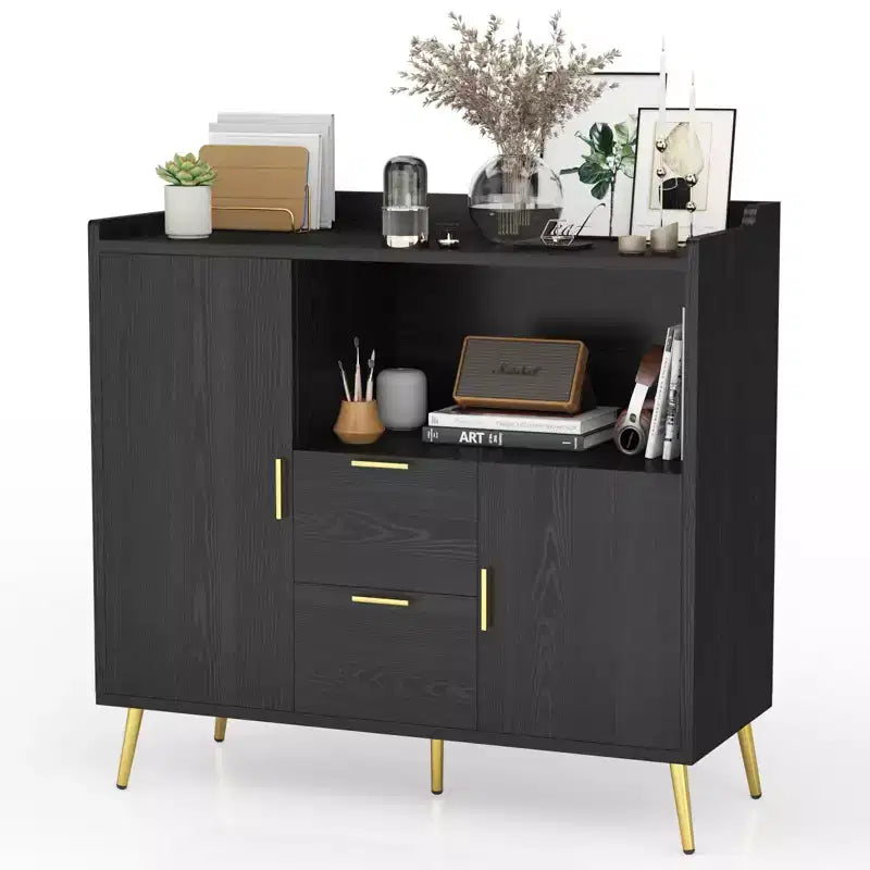 MDF Microwave Storage Cabinet with 2 Doors and 2 Drawers 39.4"W x 15.8"D x 37.4"H