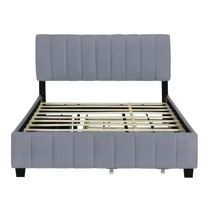 Pine Plywood Upholstered Queen Platform Bed with Hydraulic Storage System
