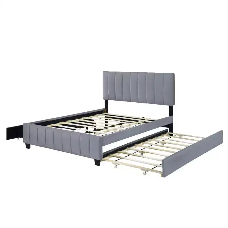 Pine Plywood Upholstered Queen Platform Bed with Hydraulic Storage System