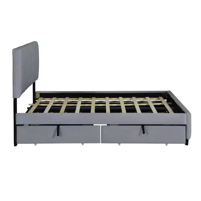 Pine Plywood Upholstered Queen Platform Bed with Hydraulic Storage System