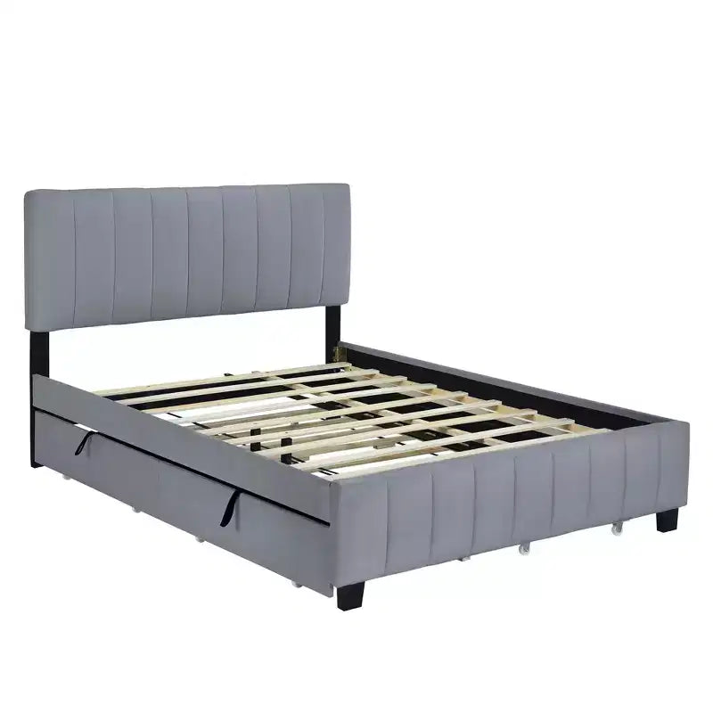 Pine Plywood Upholstered Queen Platform Bed with Hydraulic Storage System