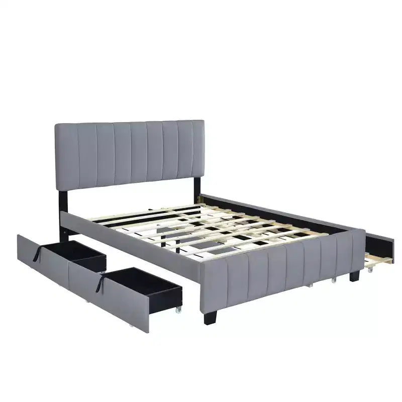 Pine Plywood Upholstered Queen Platform Bed with Hydraulic Storage System