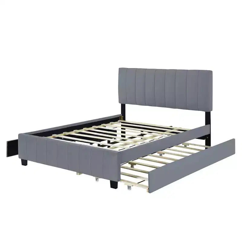 Pine Plywood Upholstered Queen Platform Bed with Hydraulic Storage System