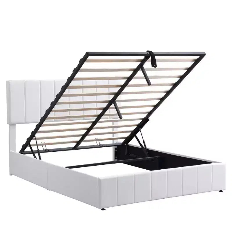 Pine Plywood Upholstered Queen Platform Bed with Hydraulic Storage System
