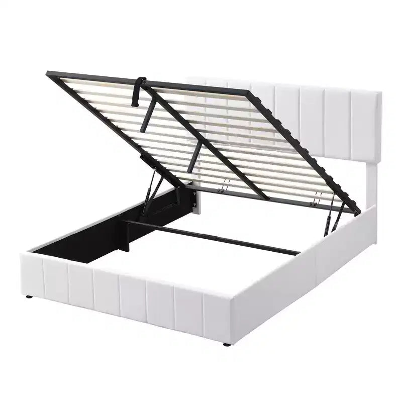 Pine Plywood Upholstered Queen Platform Bed with Hydraulic Storage System