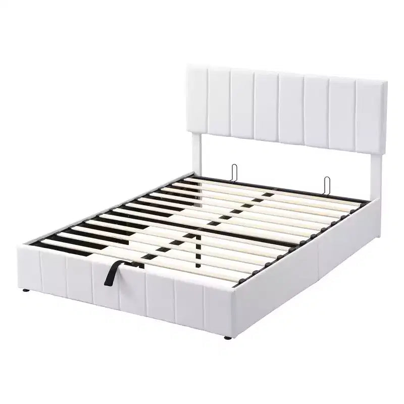 Pine Plywood Upholstered Queen Platform Bed with Hydraulic Storage System