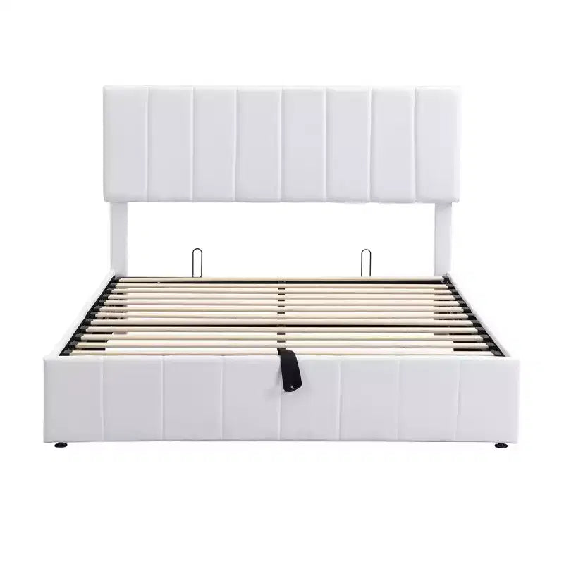 Pine Plywood Upholstered Queen Platform Bed with Hydraulic Storage System