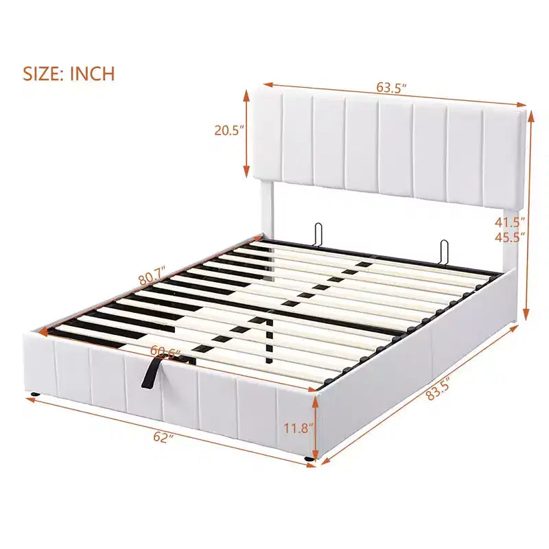Pine Plywood Upholstered Queen Platform Bed with Hydraulic Storage System