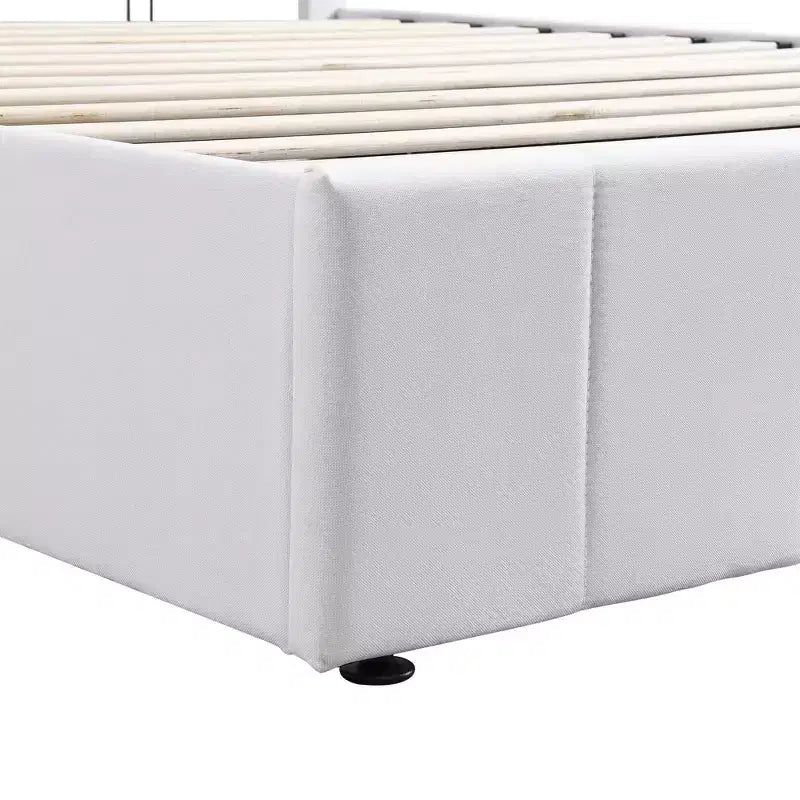Pine Plywood Upholstered Queen Platform Bed with Hydraulic Storage System