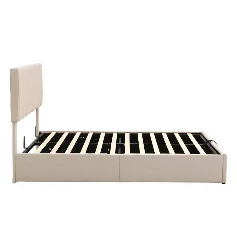 Pine Plywood Upholstered Queen Platform Bed with Hydraulic Storage System