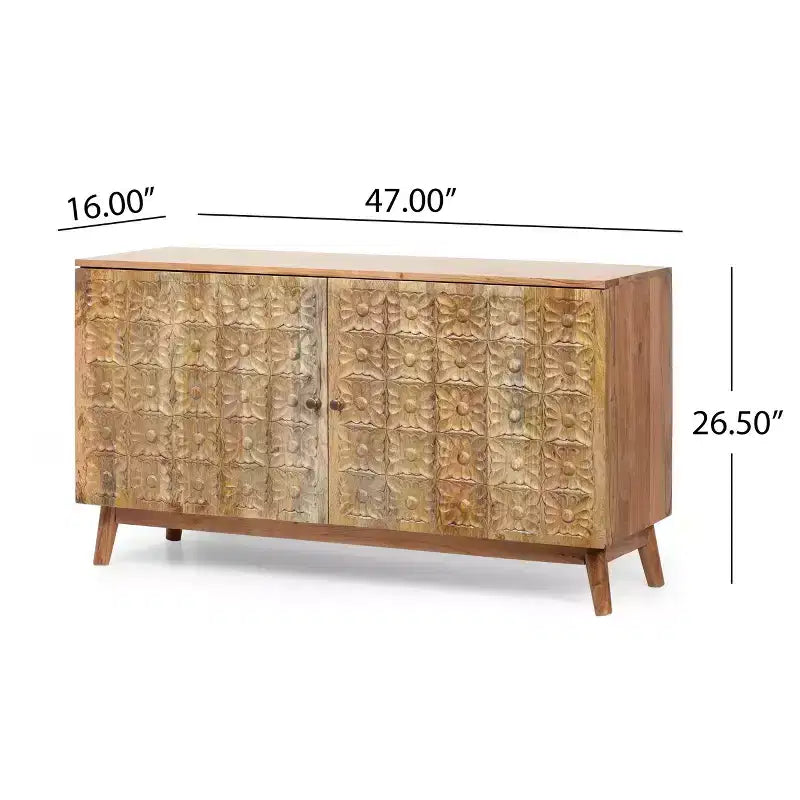 Acacia Mango Wood 2-Door Storage Sideboard 47"W x 16"D x 26.5"H