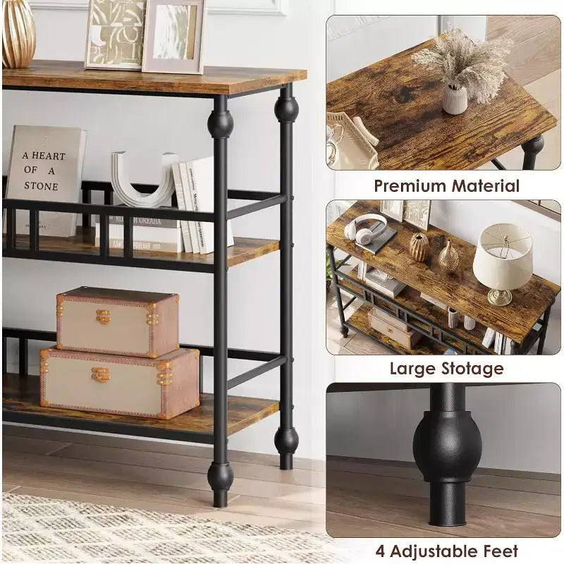 Metal MDF 3-Tier Narrow Console Table 43"W x 11.8"D x 31.5"H