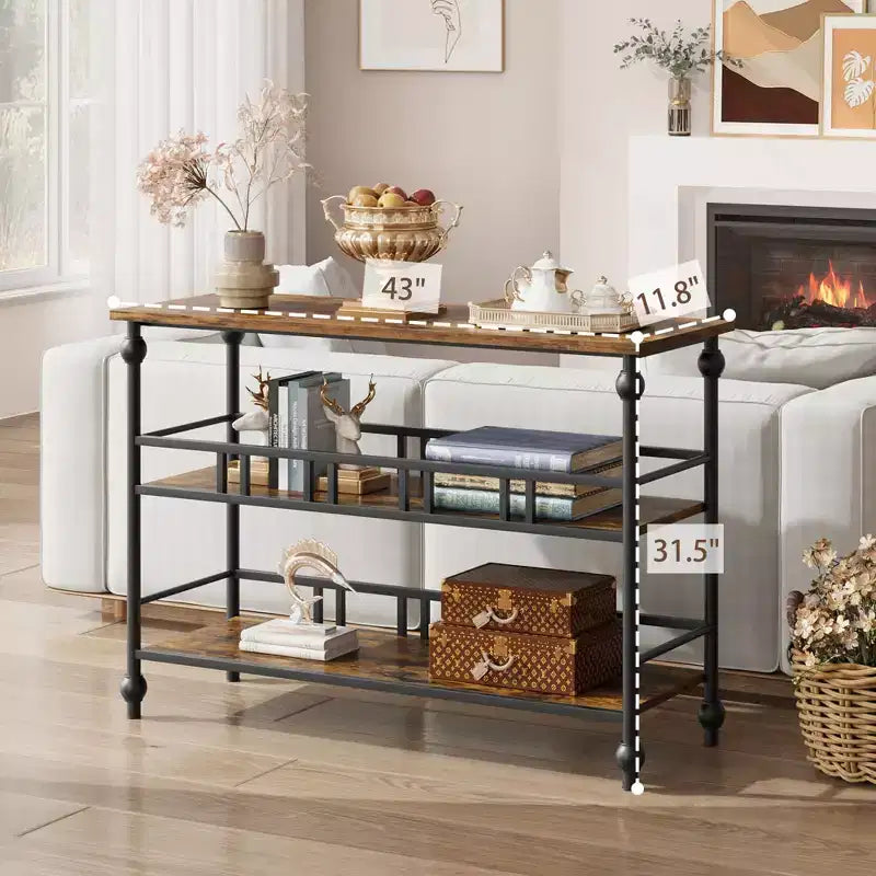 Metal MDF 3-Tier Narrow Console Table 43"W x 11.8"D x 31.5"H