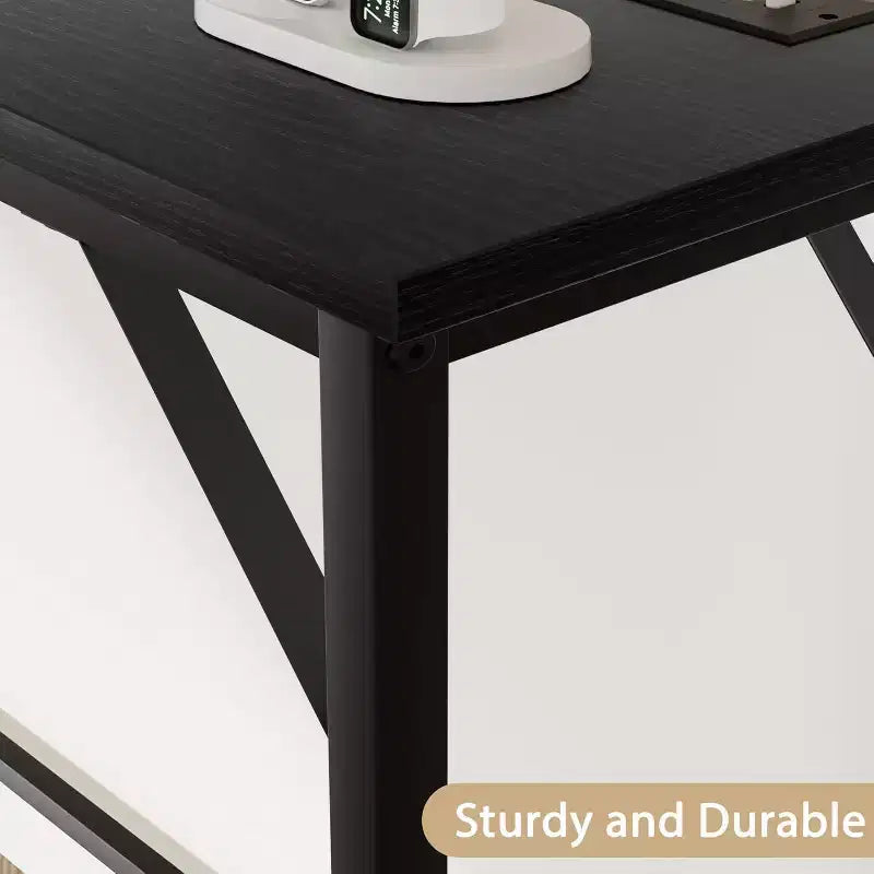 Metal Wood Console Table with Built-In USB Ports and Power Outlets