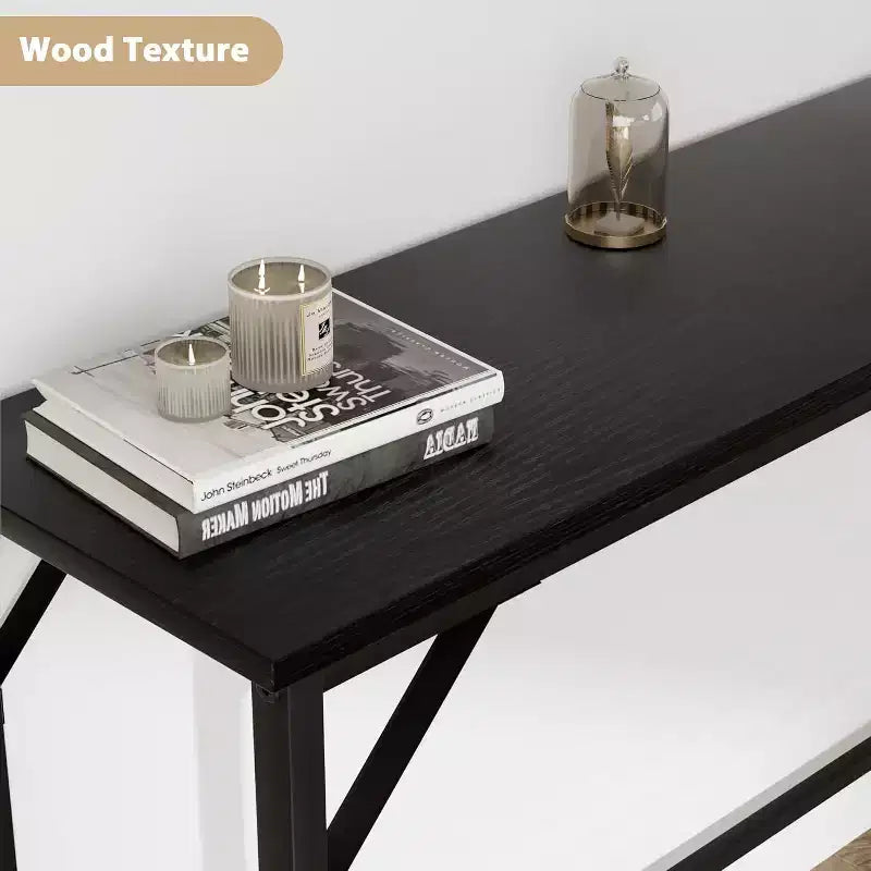 Metal Wood Console Table with Built-In USB Ports and Power Outlets