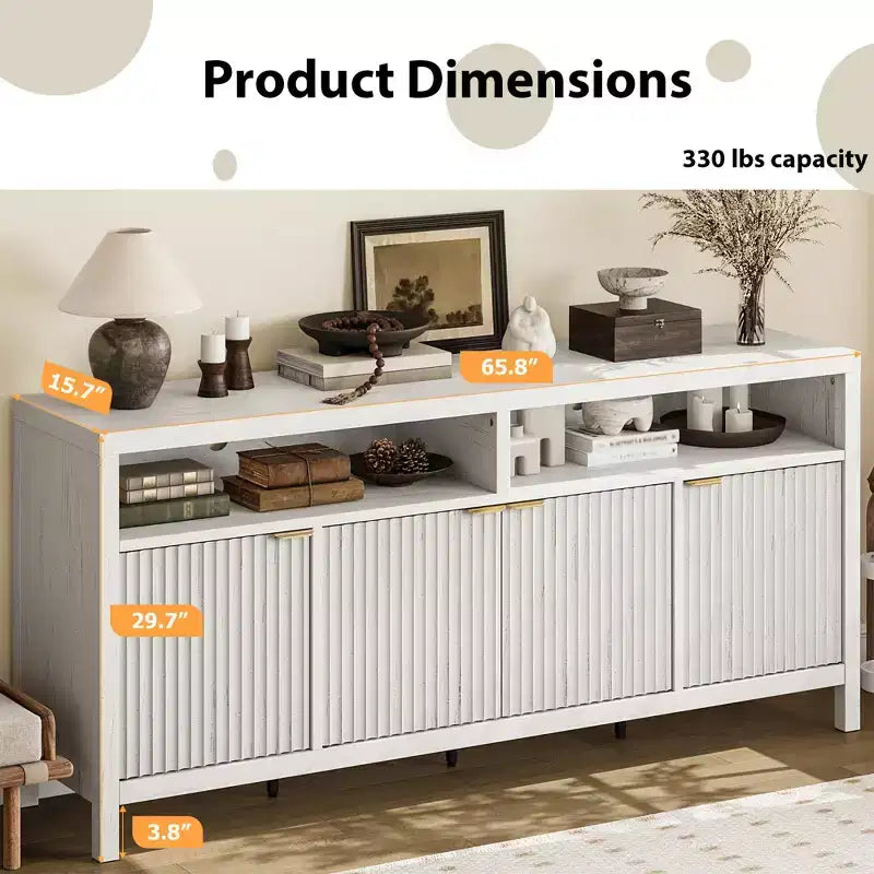 MDF Fluted 4-Door Sideboard Buffet Cabinet 65.8"W x 15.7"D x 29.7"H