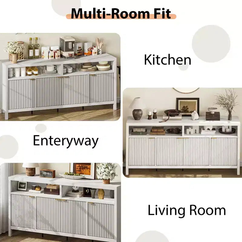 MDF Fluted 4-Door Sideboard Buffet Cabinet 65.8"W x 15.7"D x 29.7"H