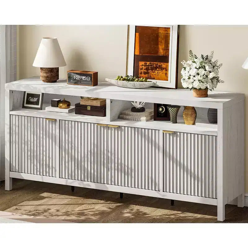 MDF Fluted 4-Door Sideboard Buffet Cabinet 65.8"W x 15.7"D x 29.7"H