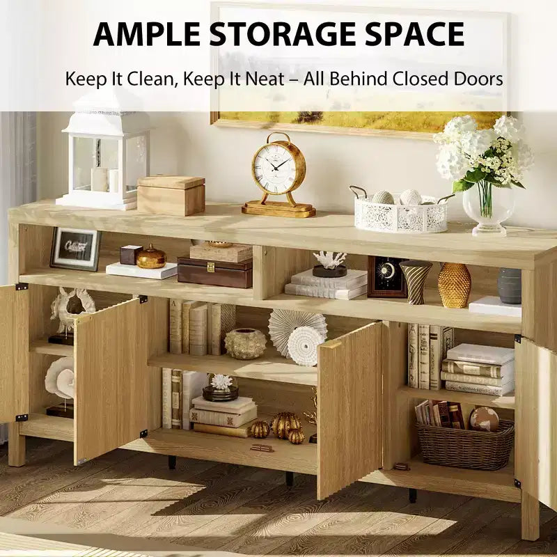 MDF Fluted 4-Door Sideboard Buffet Cabinet 65.8"W x 15.7"D x 29.7"H
