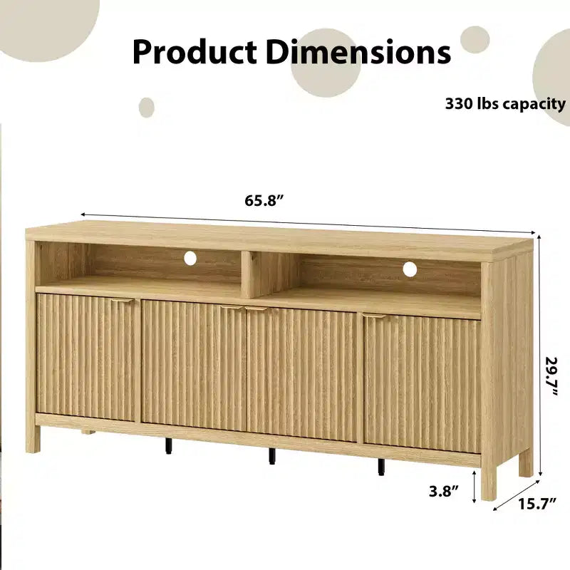 MDF Fluted 4-Door Sideboard Buffet Cabinet 65.8"W x 15.7"D x 29.7"H
