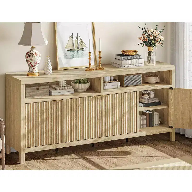 MDF Fluted 4-Door Sideboard Buffet Cabinet 65.8"W x 15.7"D x 29.7"H