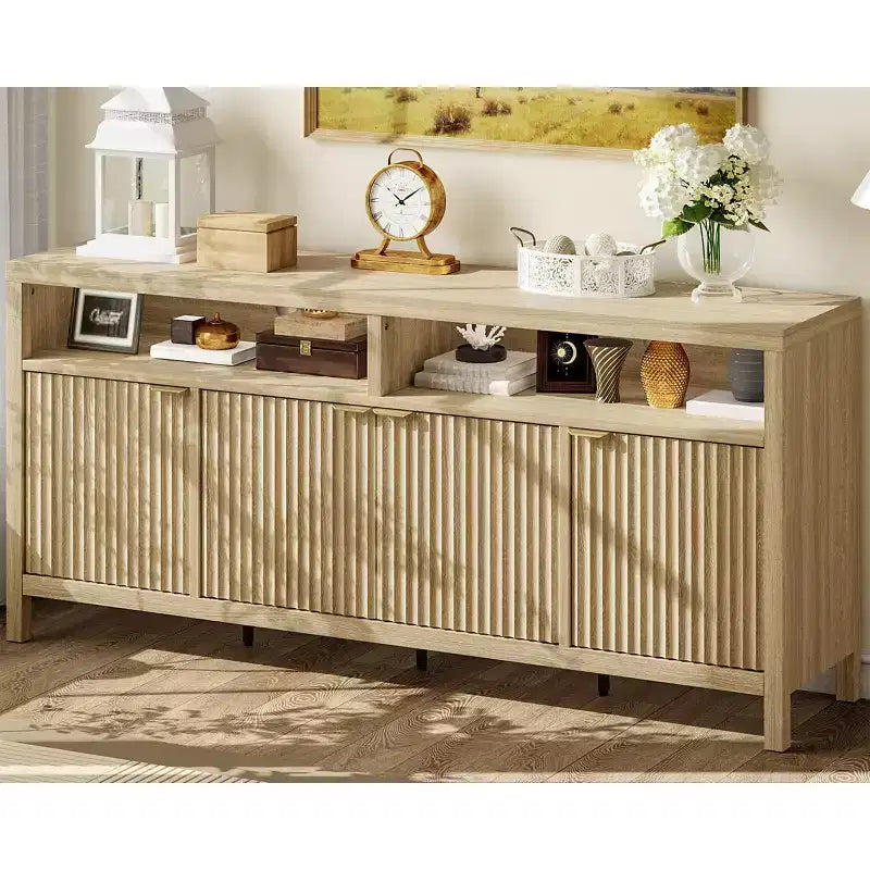 MDF Fluted 4-Door Sideboard Buffet Cabinet 65.8"W x 15.7"D x 29.7"H