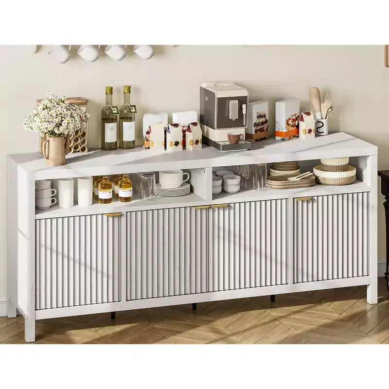 MDF Fluted 4-Door Sideboard Buffet Cabinet 65.8"W x 15.7"D x 29.7"H