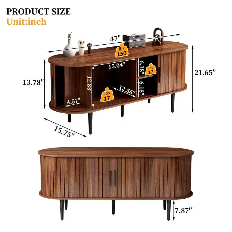 MDF Fluted TV Stand with Sliding Door 55"W x 15.75"D x 21.65"H