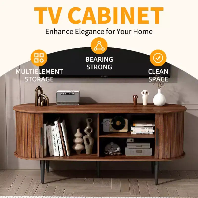 MDF Fluted TV Stand with Sliding Door 55"W x 15.75"D x 21.65"H