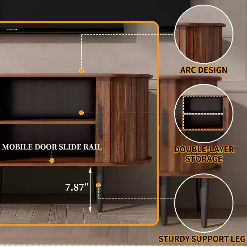 MDF Fluted TV Stand with Sliding Door 55"W x 15.75"D x 21.65"H
