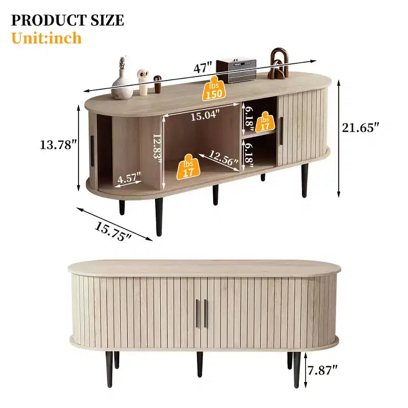 MDF Fluted TV Stand with Sliding Door 55"W x 15.75"D x 21.65"H