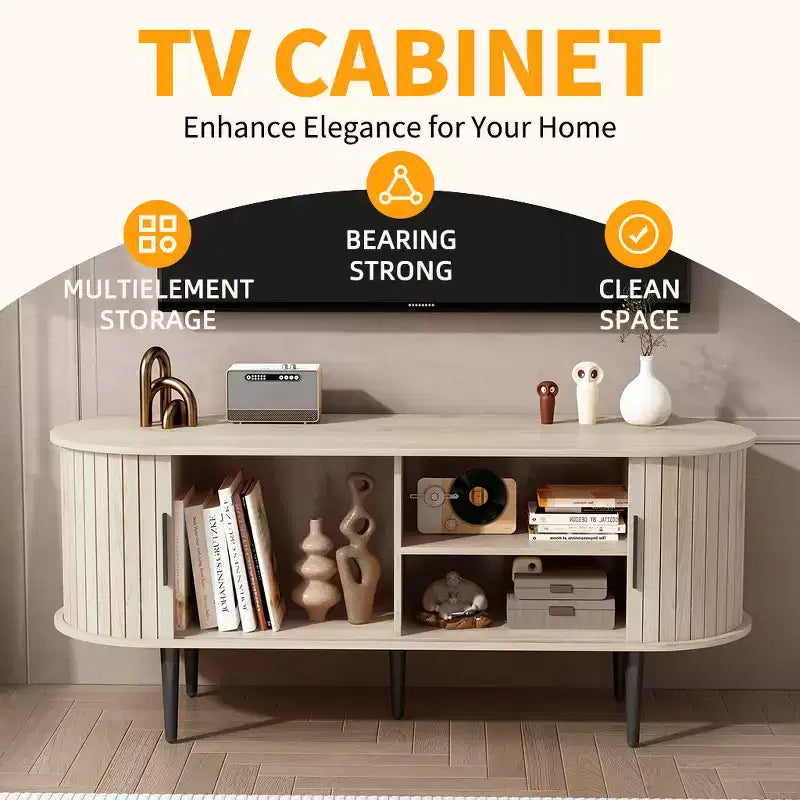 MDF Fluted TV Stand with Sliding Door 55"W x 15.75"D x 21.65"H