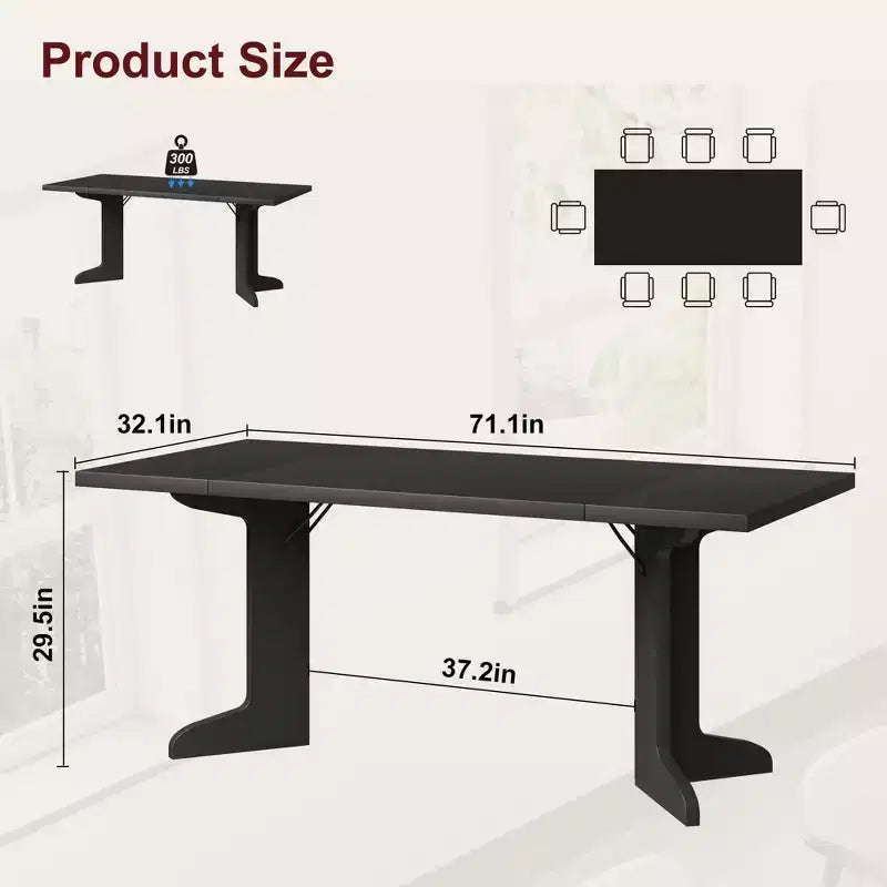 Melamine Iron Frame Rectangular Dining Table 71.7"L x 32.1"W x 29.5"H
