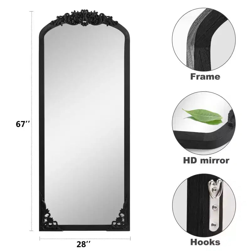 Solid Wood Arched Full Length Floor Mirror 27"W x 67"H